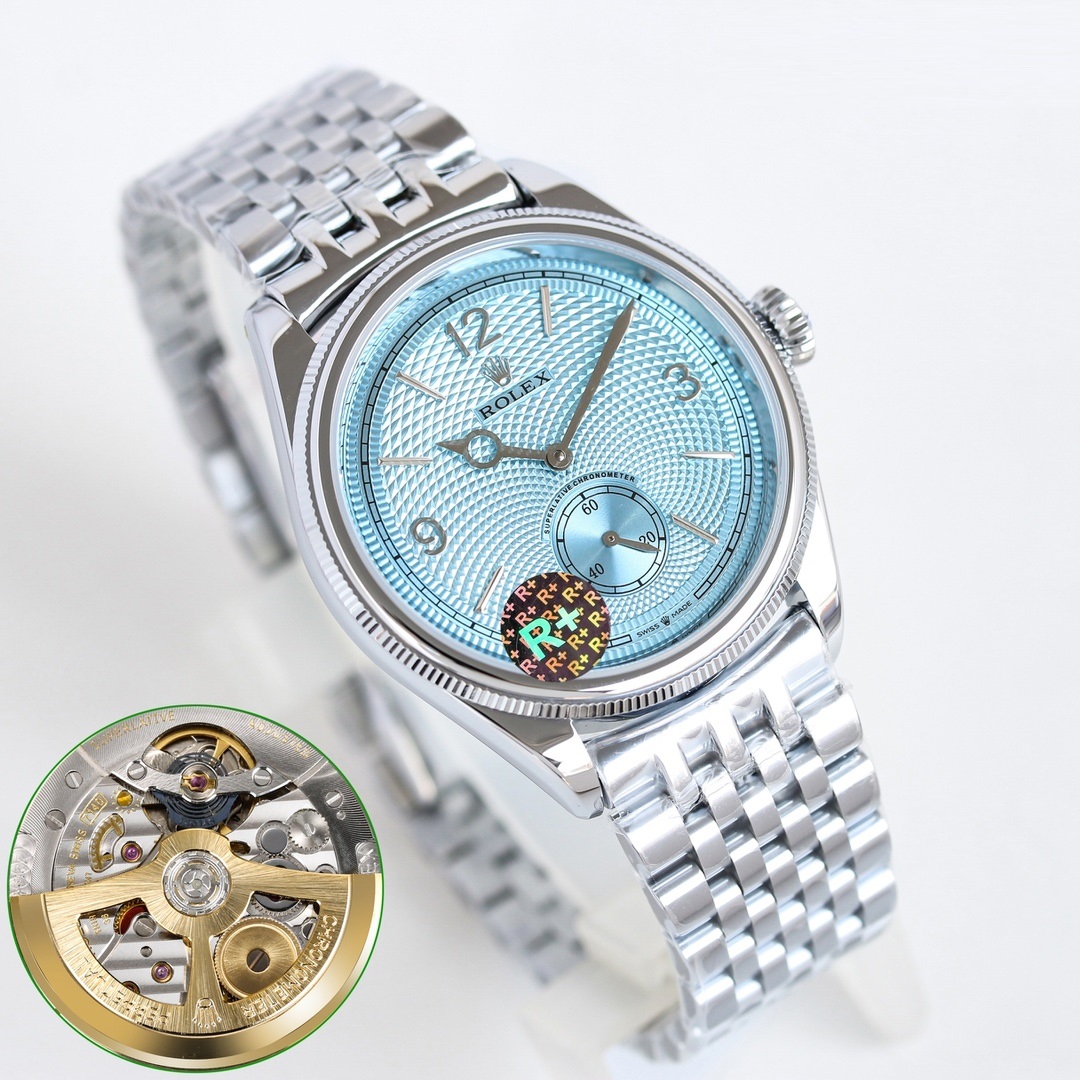 39mm Ultra-Slim Light Blue Guilloche Dial Dress Watch