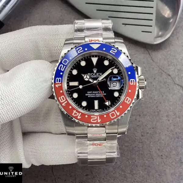 41MM Red‑Blue Two‑Tone Bezel Black Dial Men's Dual Time Luxury Travel Watch