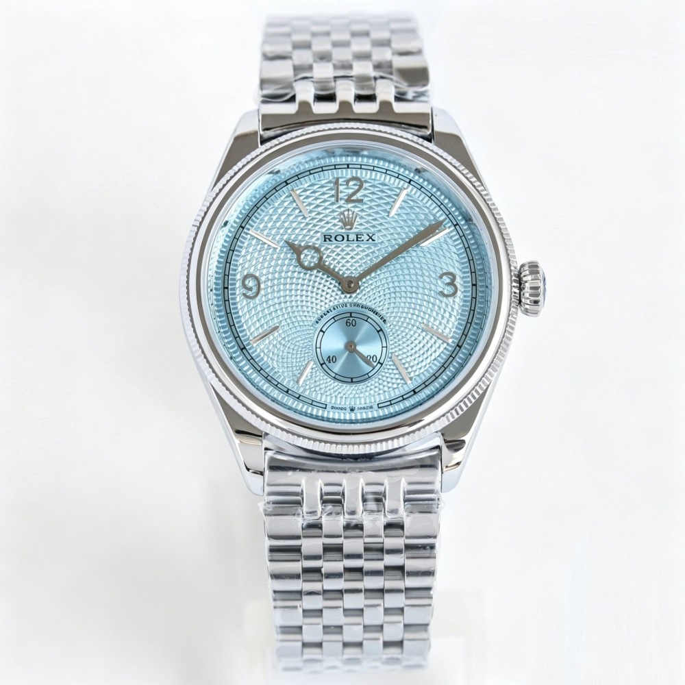 39mm Ultra-Slim Light Blue Guilloche Dial Dress Watch