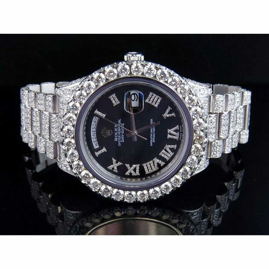 41MM Diamond‑Encrusted Black Dial Classic Dress Watch for Men | 904L Stainless Steel