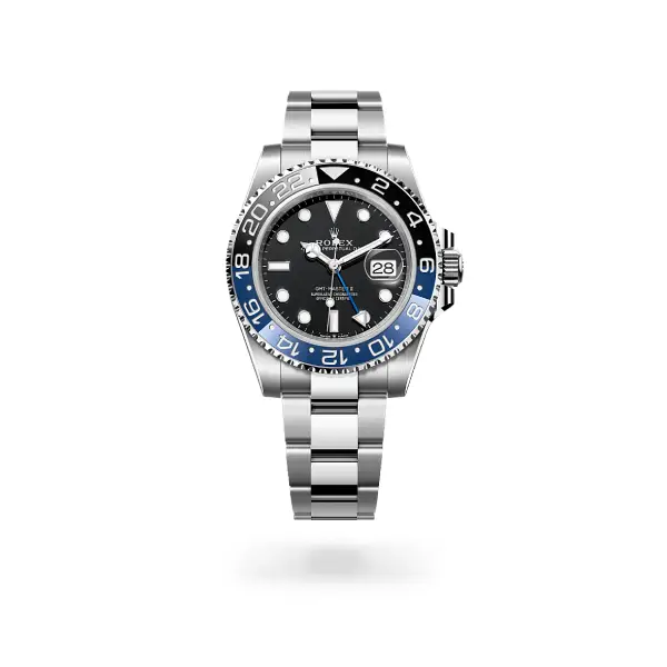 Blue‑Black Bezel GMT‑Style Stainless Steel Wrist Watch