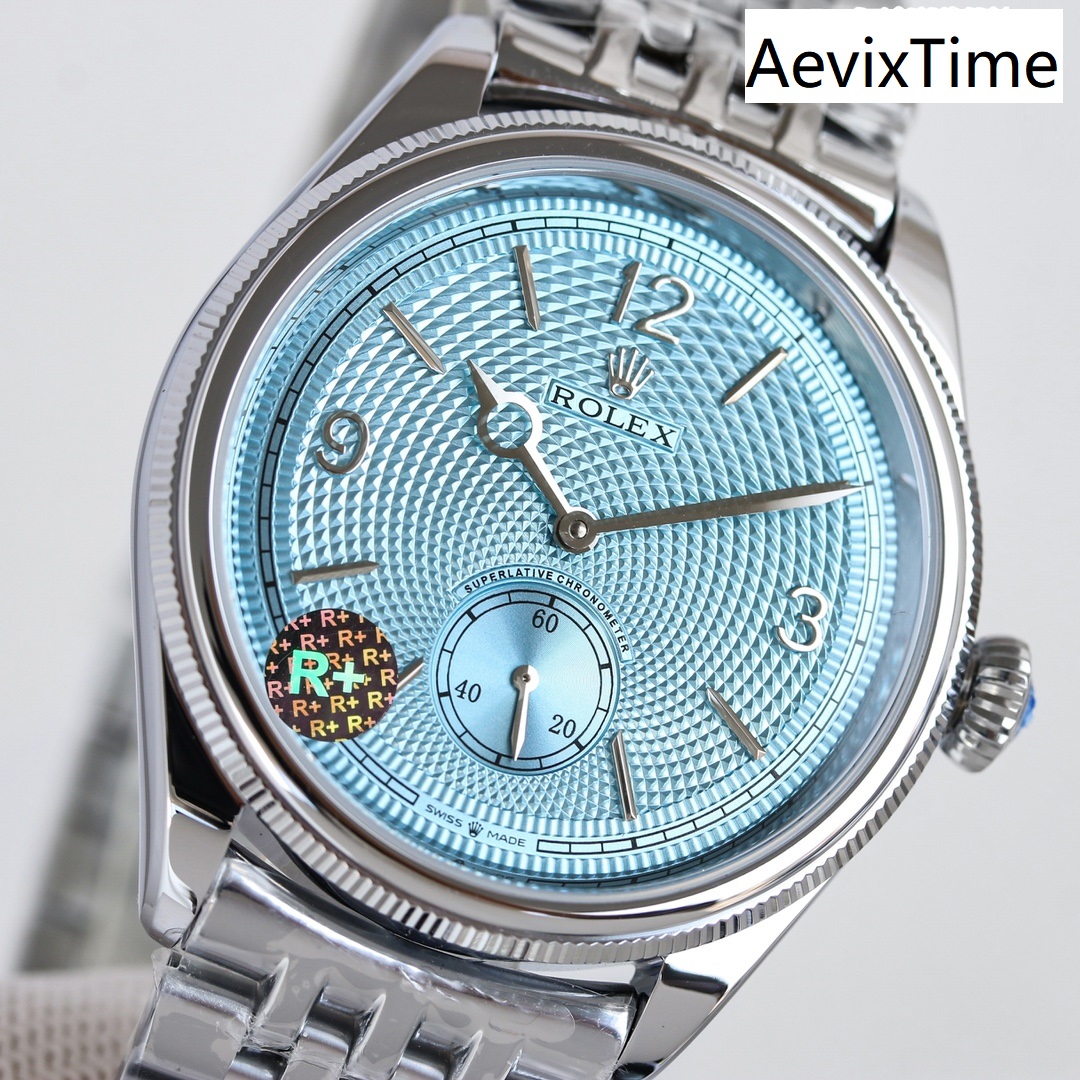 39mm Ultra-Slim Light Blue Guilloche Dial Dress Watch