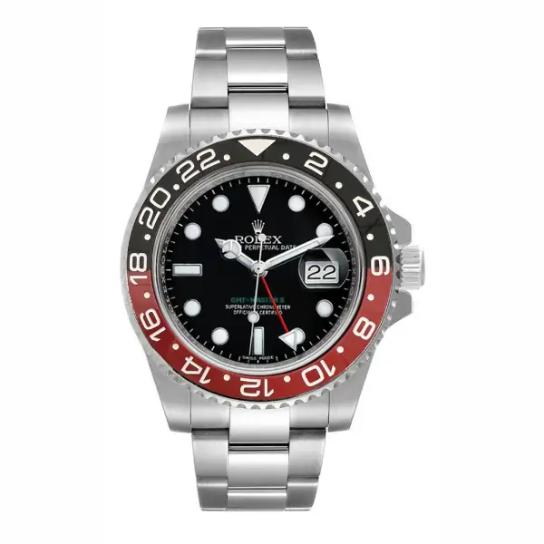 Red‑Black Bezel GMT‑Style Stainless Steel Wrist Watch
