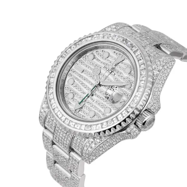 41MM Custom Diamond‑Set Blue‑Silver 904L Stainless Steel Men's Dual Time Luxury Watch